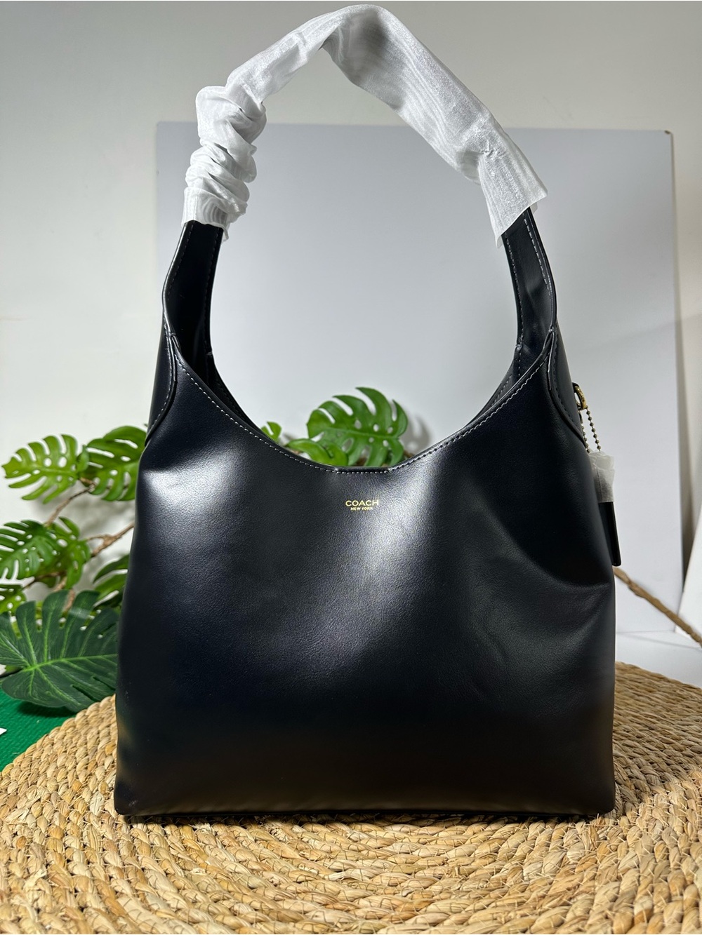 Coach Black Leather Hobo Satchel with Gold Accent